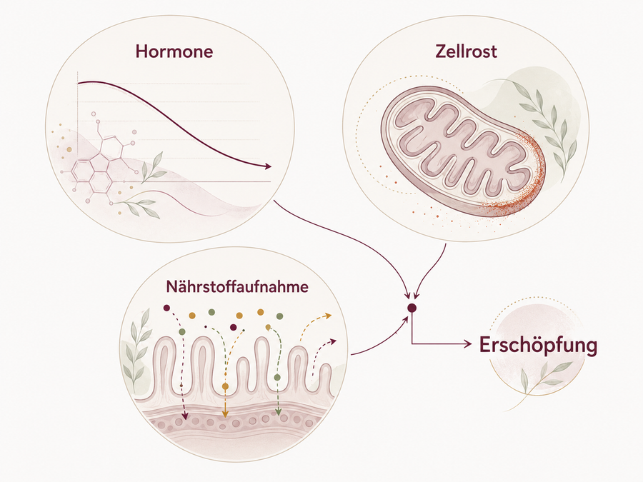 Bild 02 — Drei-Ursachen-Grafik: Hormone · Zellrost · Nährstoffaufnahme.